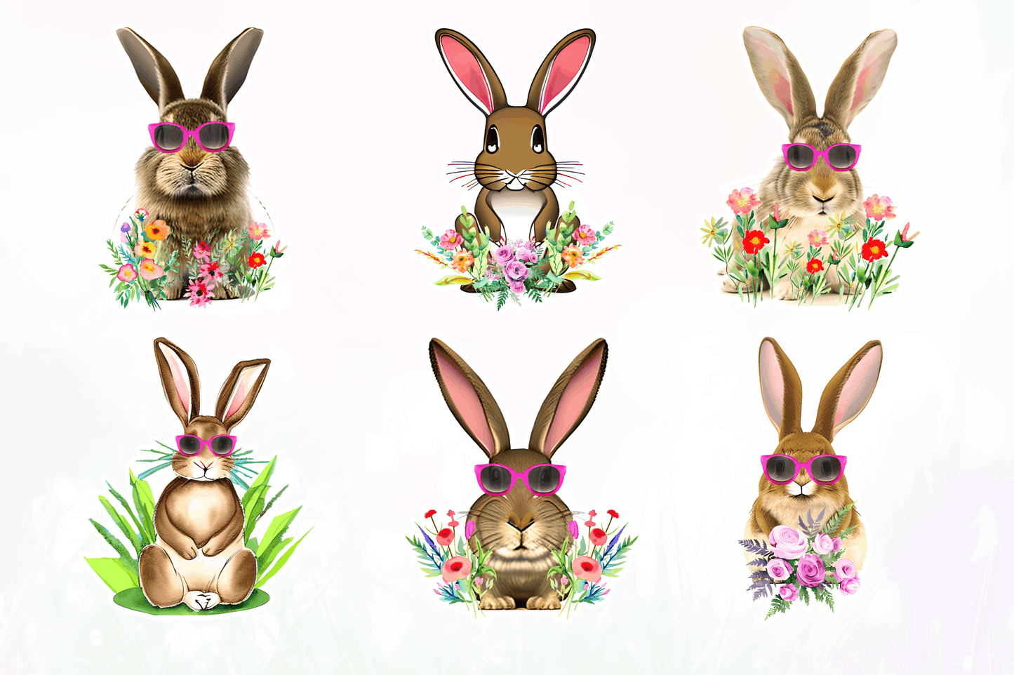 Watercolor Easter Bunny with Glasses Bunny Clipart Bundle