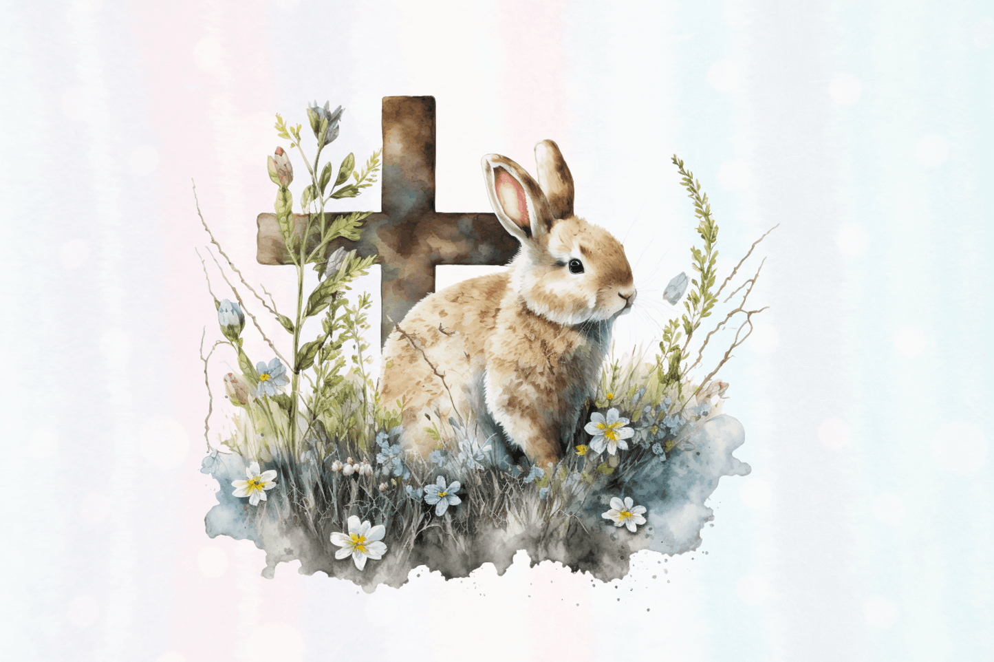 Watercolor easter cross with bunny Clipart Bundle