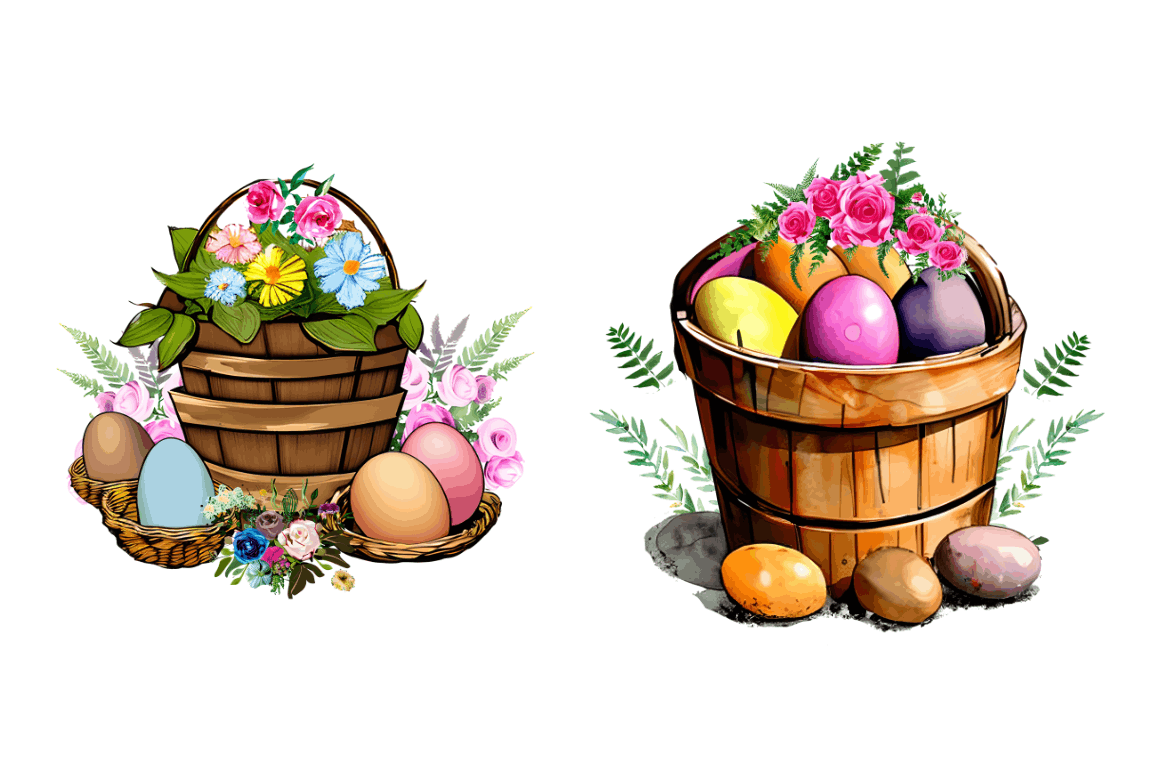 Watercolor  Floral Easter Bucket Clipart Bundle