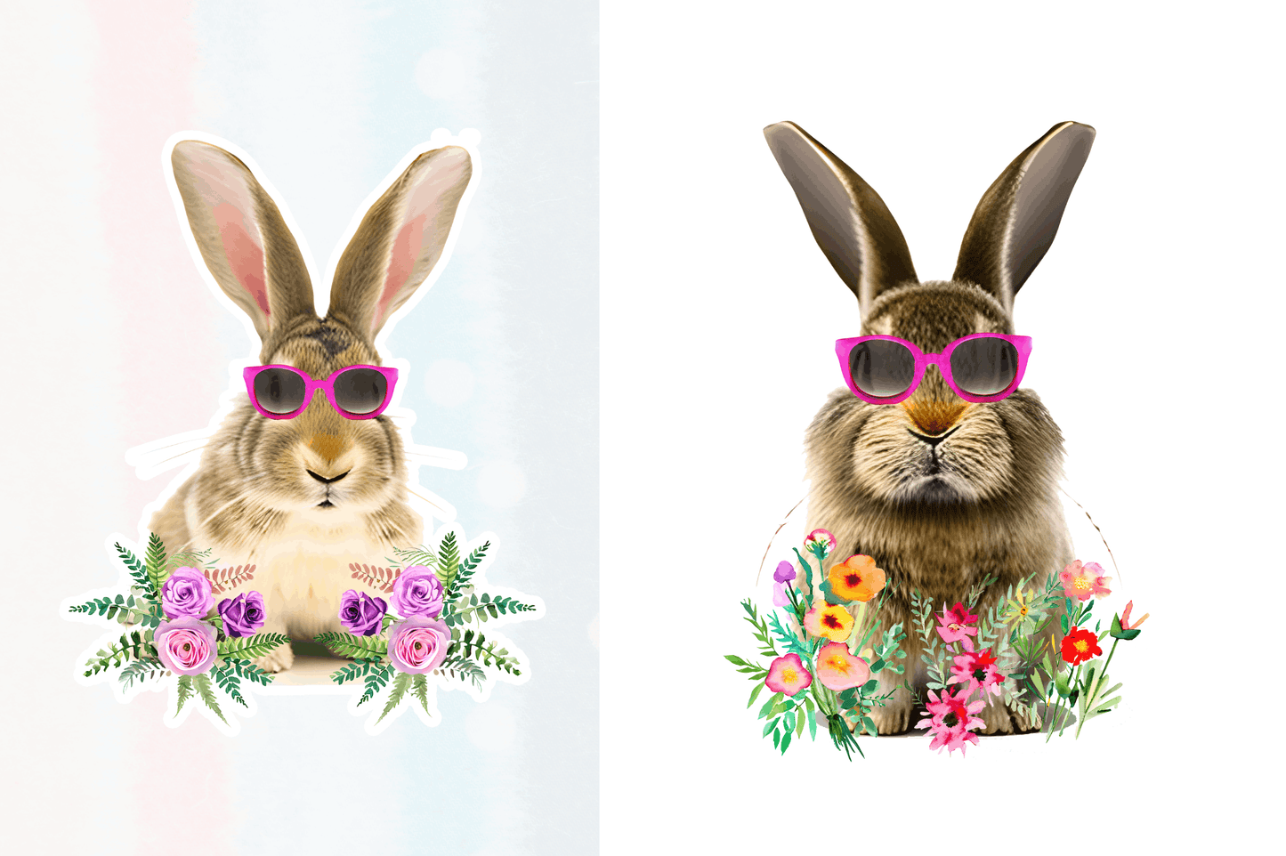 Watercolor Easter Bunny with Glasses Bunny Clipart Bundle