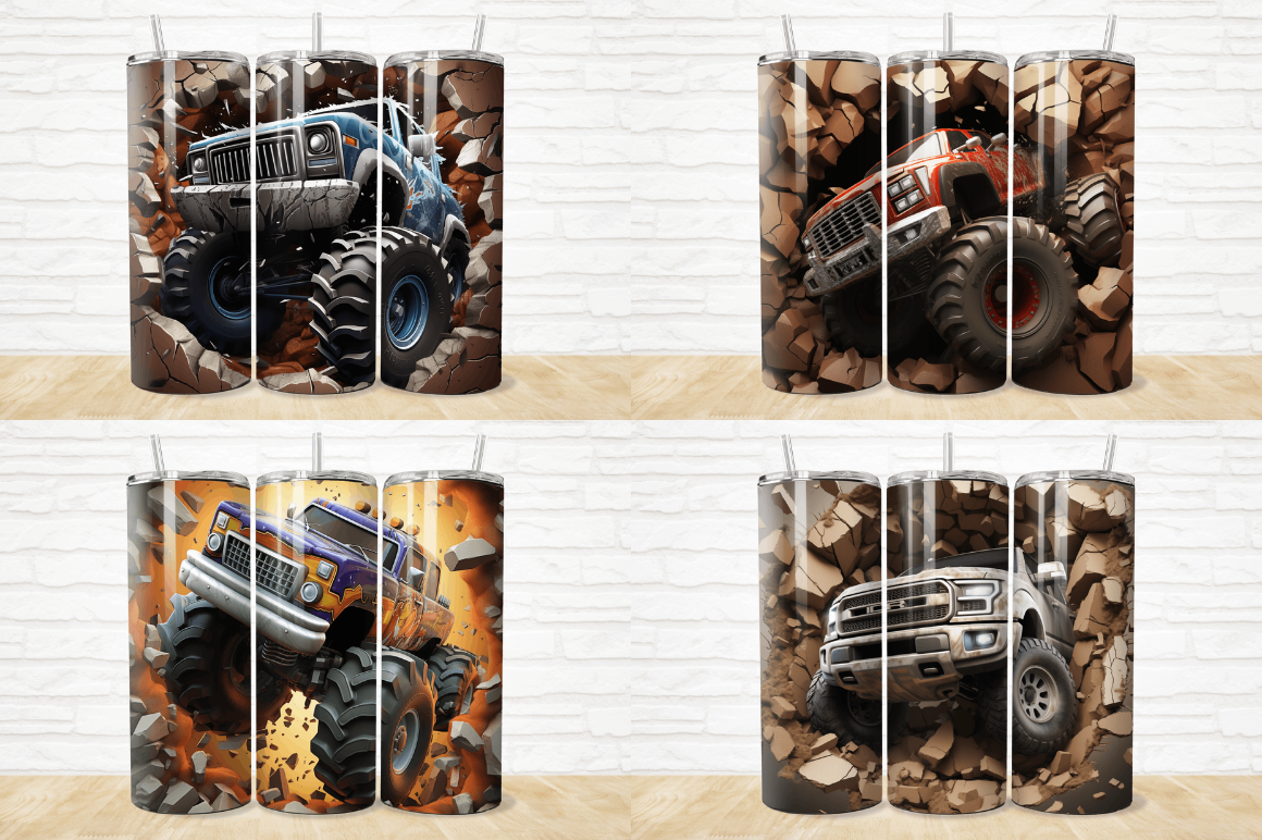 3D Monster Truck Cracked Hole Tumbler Bundle