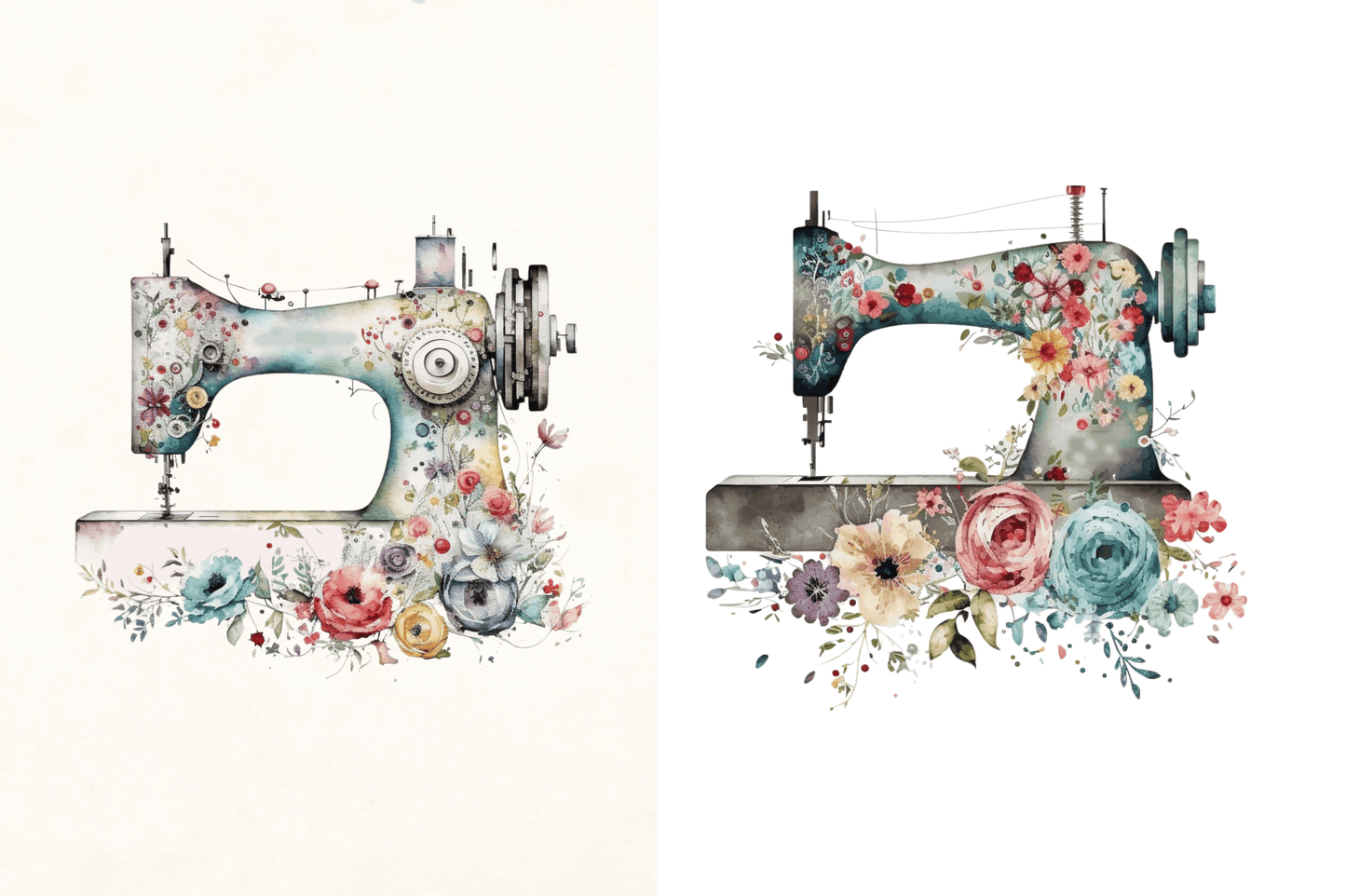 Watercolor Floral Sewing Machines Clipart Bundle