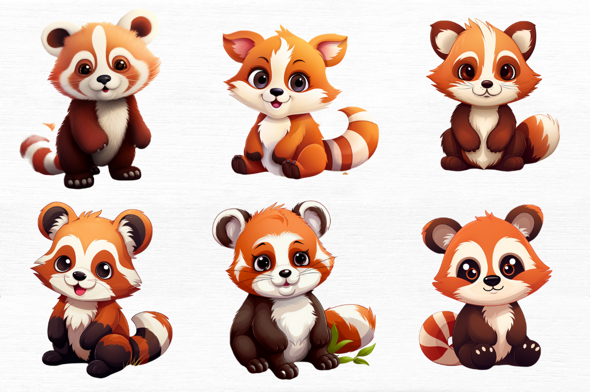 Cartoon Red Panda Clipart Bundle