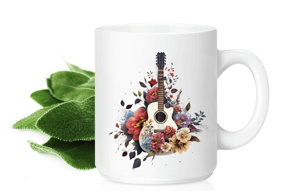 Watercolor Retro Guitar with Flowers Bundle