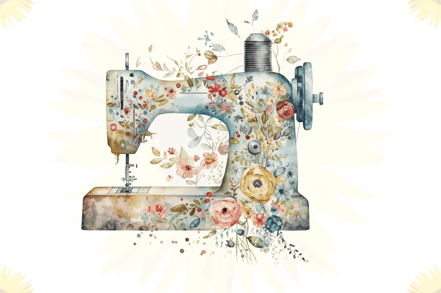 Watercolor Floral Sewing Machines Clipart Bundle