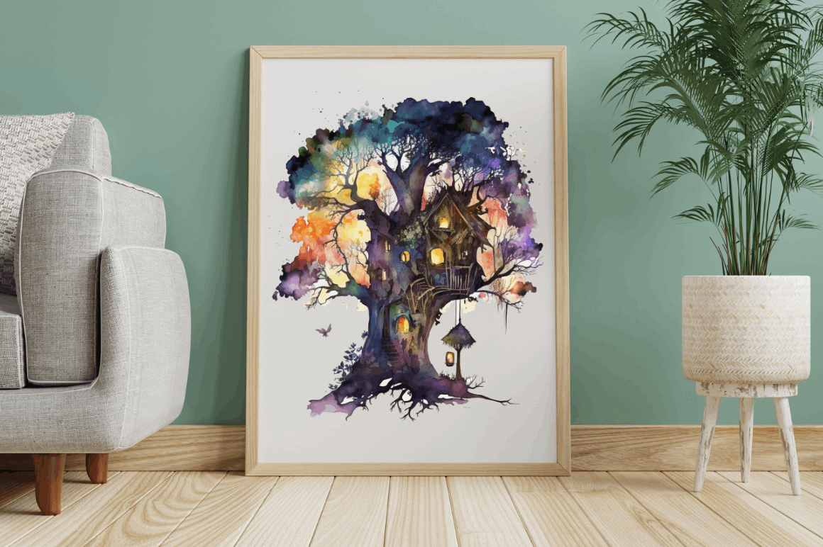 Watercolor  Fairy Tree House Clipart Bundle