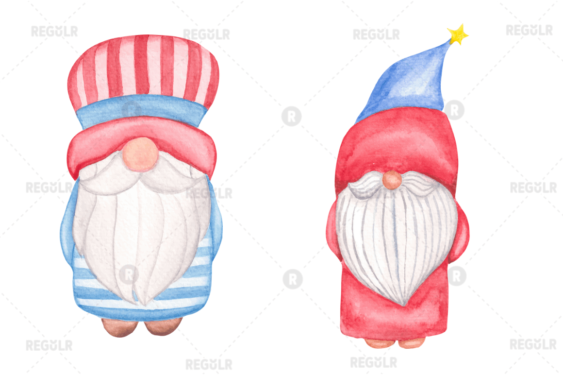 Watercolor  4th Of July Gnome Clipart Bundle