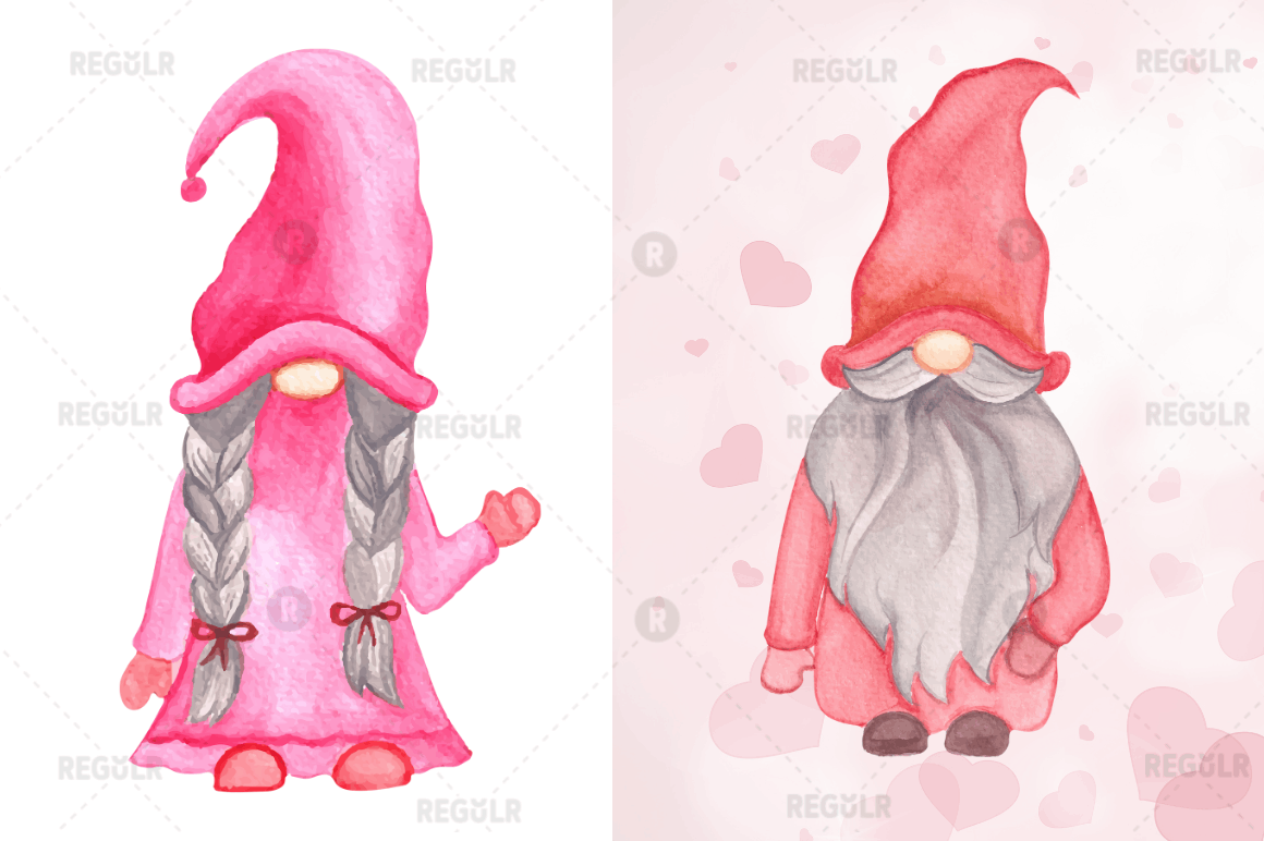 Watercolor Valentine Gnome Clipart Bundle