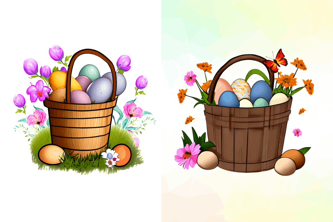 Watercolor  Floral Easter Bucket Clipart Bundle