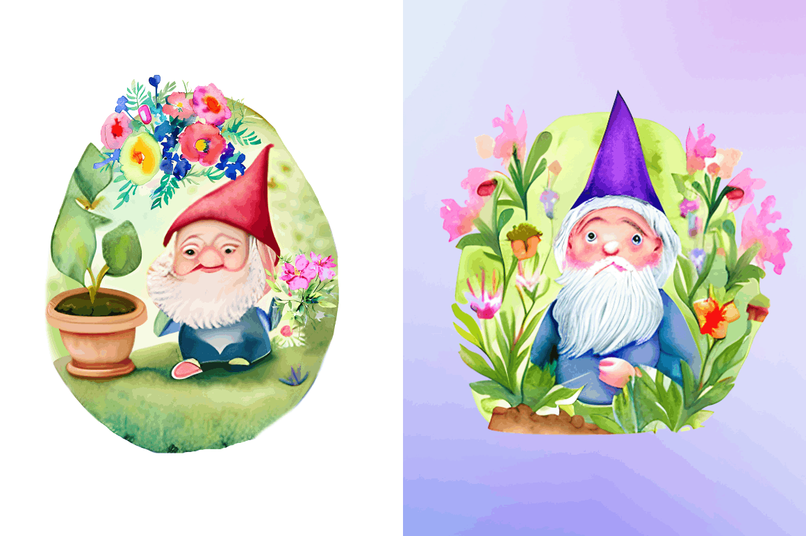 Watercolor  Garden Gnome Clipart Bundle