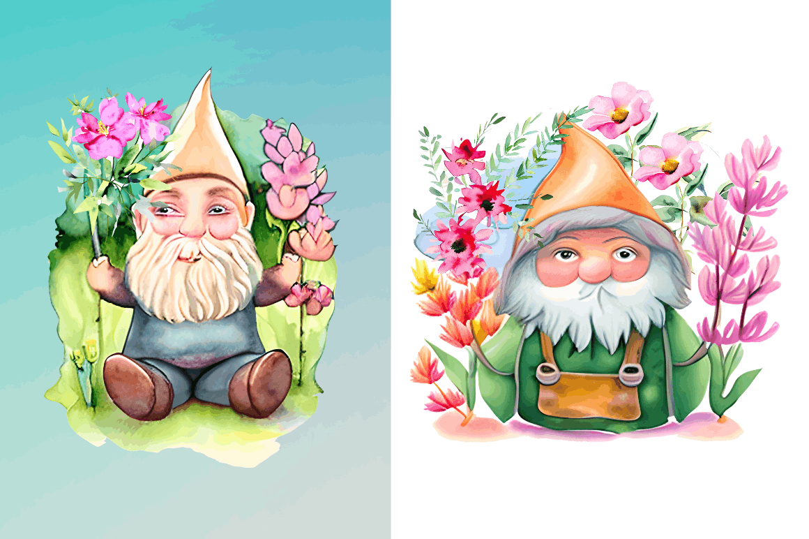 Watercolor  Garden Gnome Clipart Bundle