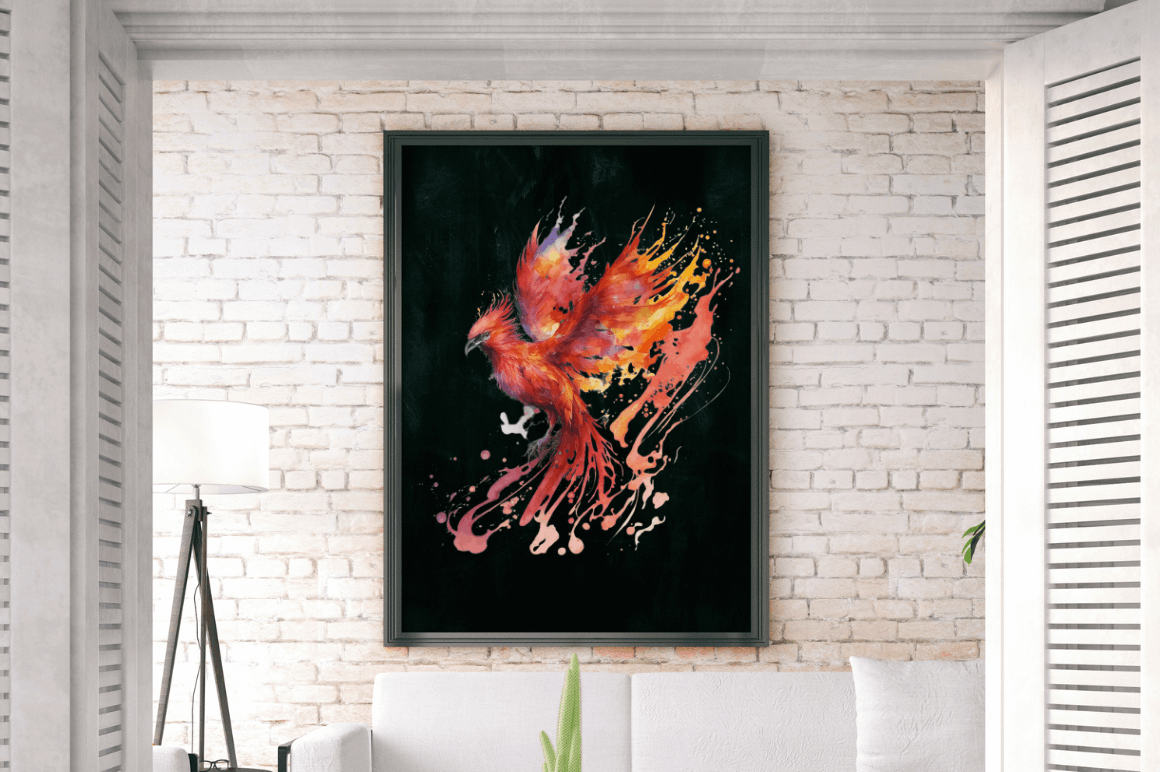 Watercolor  Fire Phoenix Clipart Bundle