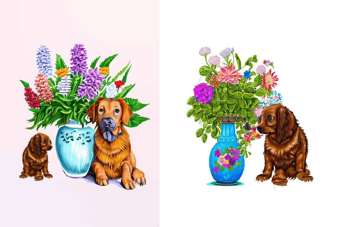 Watercolor Dog Floral Clipart Bundle