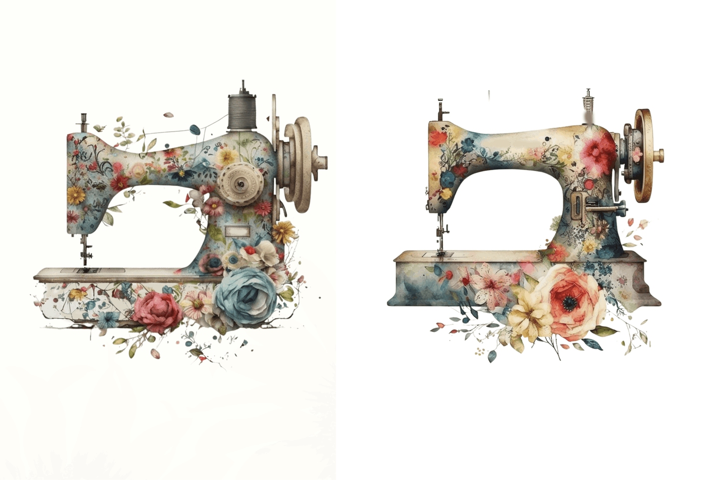 Watercolor Floral Sewing Machines Clipart Bundle