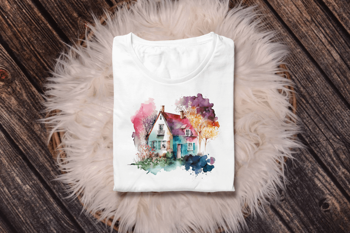 Watercolor Colorful Houses Clipart Bundle