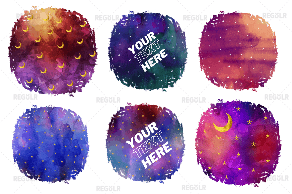 Celestial Boho Moon & Stars Splatter Sublimation Backgrounds Bundle