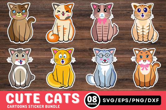 Cute Cats Cartoons Stickers Bundle