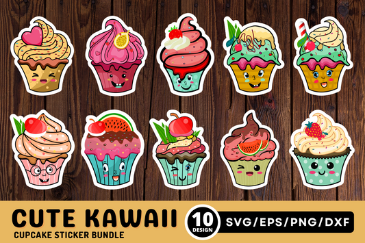 Cute Kawaii Cupcakes SVG Bundle