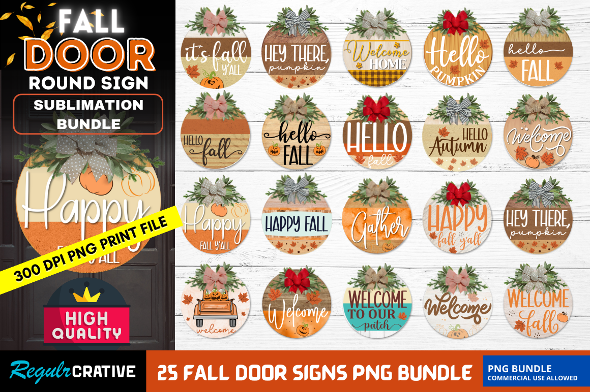 Fall Door Round Signs png Bundle