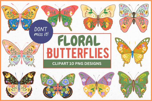 Floral Butterflies PNG Bundle