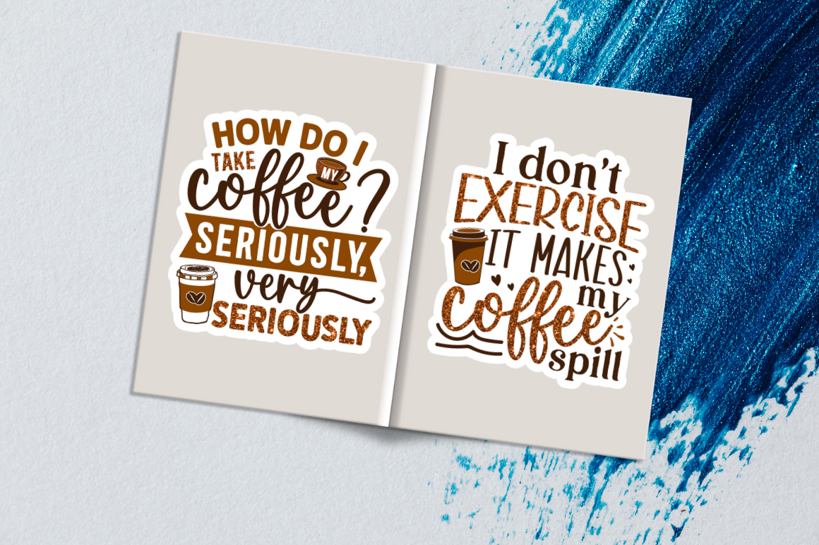 Funny Coffee Printable  Stickers Png Bundle