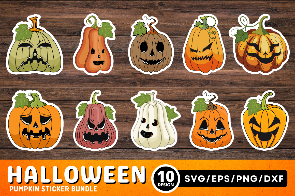 Halloween Pumpkin Stickers Svg Bundle