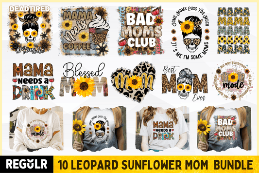 Leopard Sunflower Mom PNG Bundle