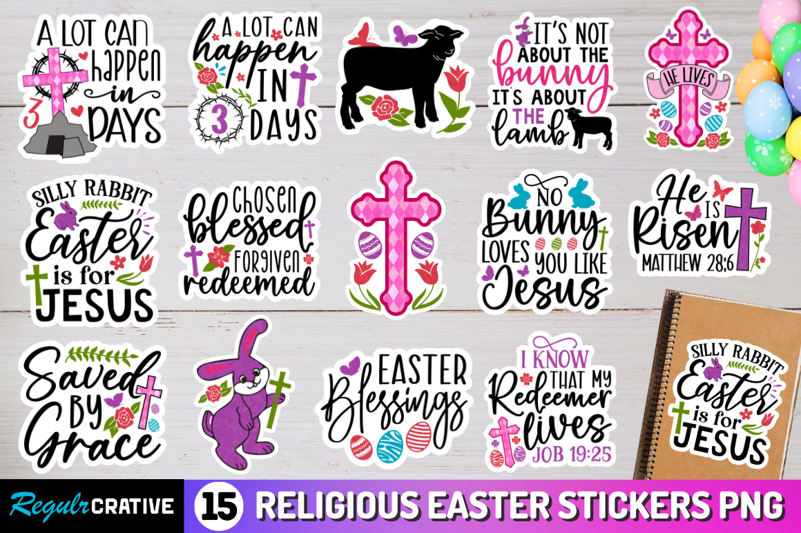 Religious Easter Stickers Png Bundle