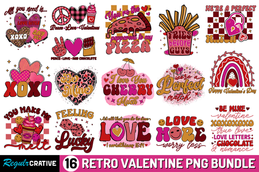 Retro Valentine's Day Sublimation Png Bundle