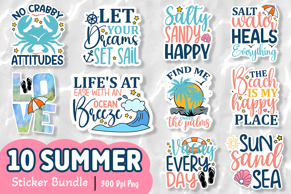 Beach and Summer Printable Sticker Bundle