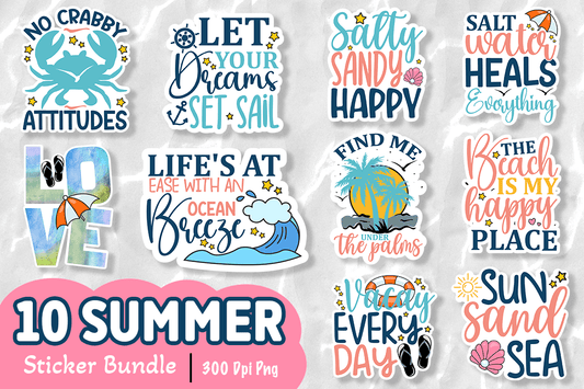 Beach and Summer Printable Sticker Bundle