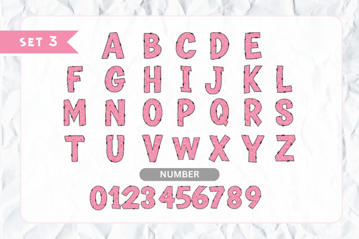 Valentines Day Doodle Alphabet with 10 Hand Drawn Clipart