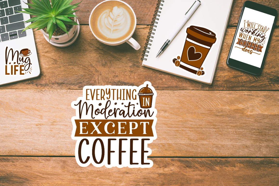 Funny Coffee Printable  Stickers Png Bundle