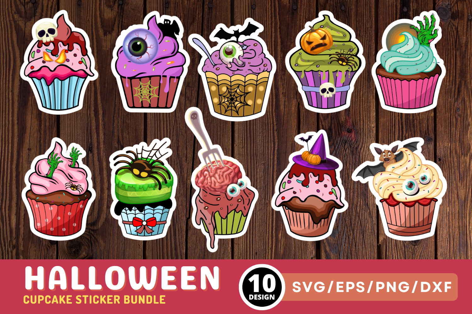 Halloween Cupcake Sticker SVG Bundle