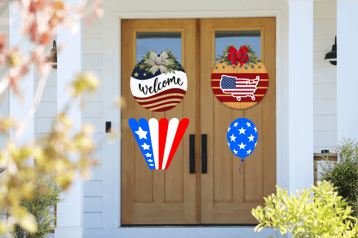 4th of July Door Round Signs PNG Bundle