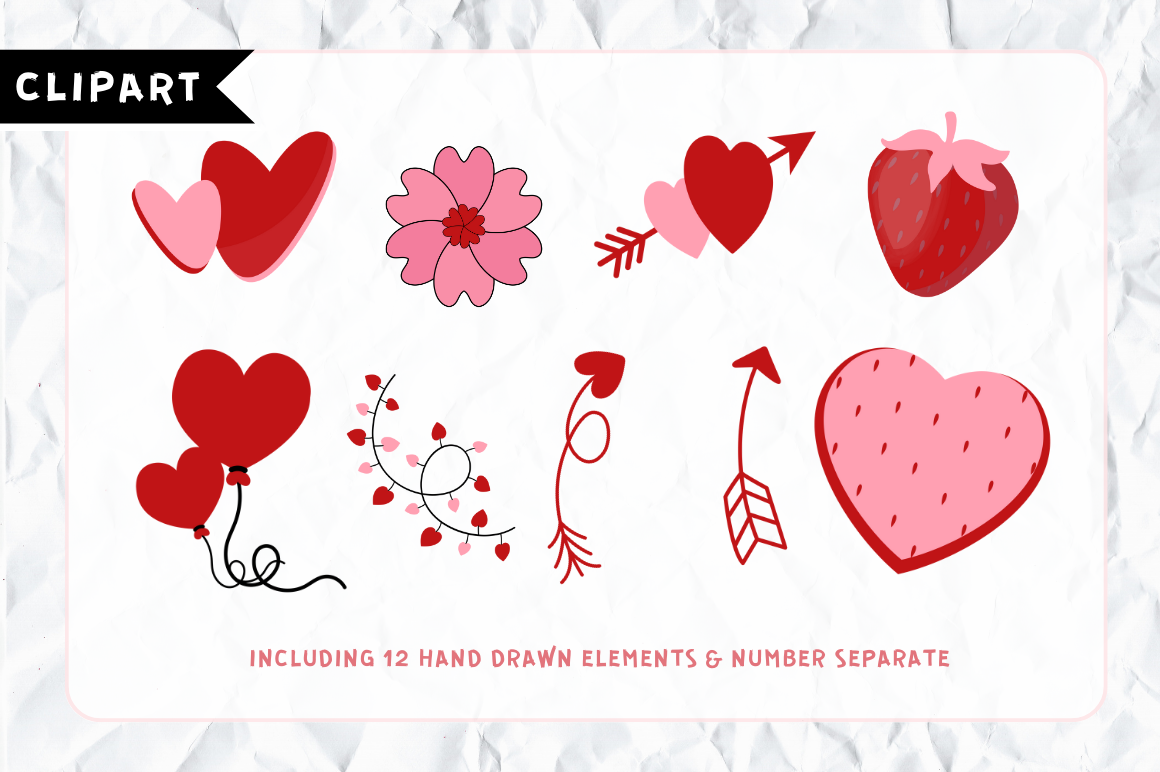 Valentines Day Doodle Alphabet with 10 Hand Drawn Clipart